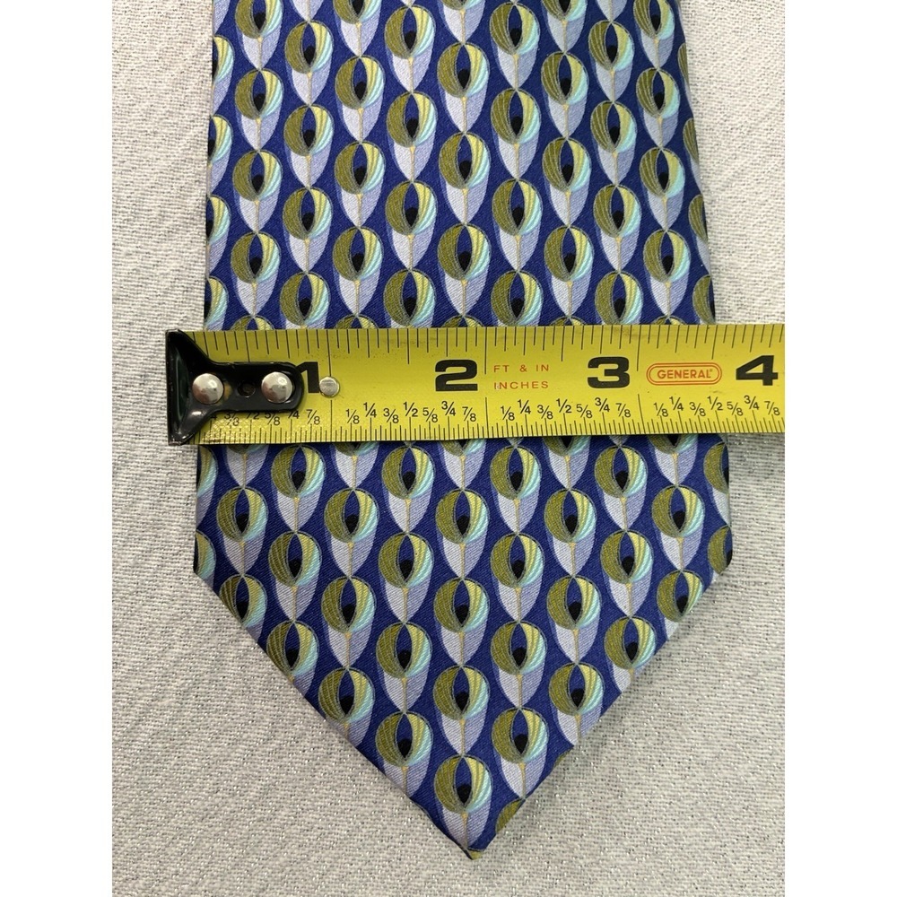 Ermenegildo Zegna Men's Blue Geometric Peacock Eye Silk Tie Necktie Italy - Picture 5 of 7